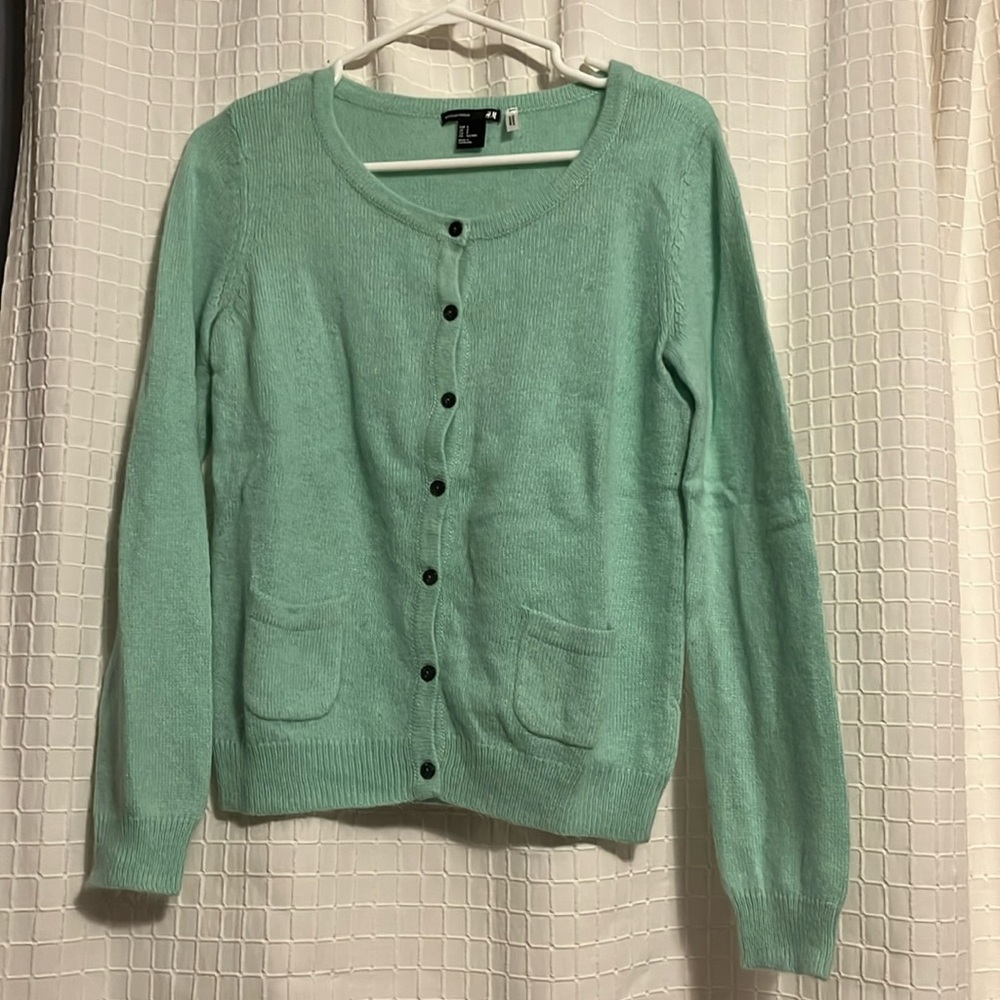 Fuzzy teal cardigan